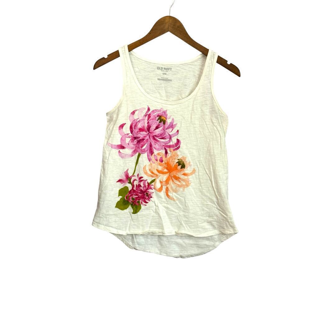 Old Navy White Floral Tank Top | Sleeveless‎ Hi-Low Hem | Size Small S/P